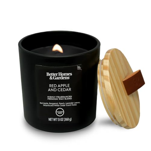 LUGBAR BH&G 13oz Scented Wooden Wick Jar Candle (Red Apple Cedar) | Wooden Wick, Jar Candle, Scented