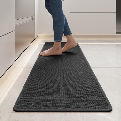Long Kitchen Runner Rugs Kitchen Mat Non Slip Washable Black 17"x59" | Super Absorbent Woven Rubber Backing Washable Kitchen Floor Mat Sink Mat Runner Rugs Front of Sink, Easy Clean - color: A- Black, size: 17"x59"