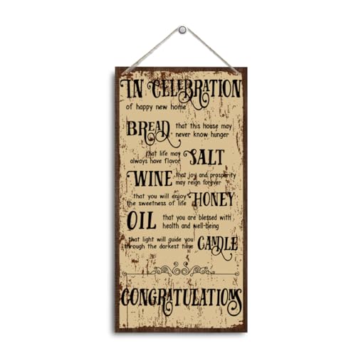 Housewarming Gifts-New Home Congratulations Plaque, Decorative Wood Hanging Sign, Farmhouse Kitchen Decor for New House, Closing Gifts for Home Buyers