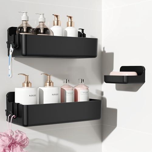 Nieifi Adhesive Shower Shelves, Black, 3 Pieces | Rustproof ABS, Large Capacity, Removable Design, Easy-Clean, No Drilling Shower Organizer for Bathroom Storage & Home Decor - color: Black, size: 3 pieces