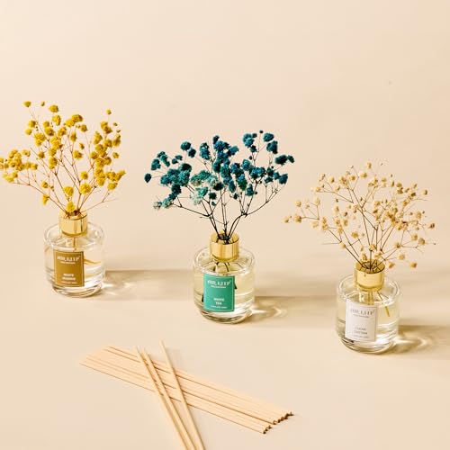 Reed Diffuser Set of 3,Clean Cotton White Jasmine White Tea Oil Reed Diffusers for Bedroom Living Room Office Aromatherapy Oil Reed Diffuser for Gift 50ml x 3