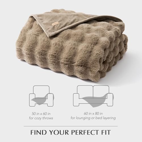 Faux Rabbit Fur Bubble Throw Blanket, 60"x80", Greige | Ultra Soft, Luxury Faux Rabbit Fur Throw, Thick Warm Bubble Blanket, Cozy Fluffy Reversible, for Bed, Couch, Chair, Sofa - color: Greige, size: 60"x80"