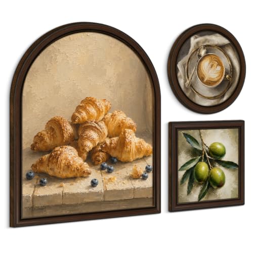 3 Pcs Vintage Croissant Kitchen Wall Art Sign, Framed Rustic Wall Decor | French Breakfast Prints for Kitchen Dining Room Coffee Bar - color: Breakfast