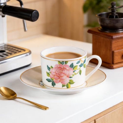 KAMMAK Tea Cups and Saucers Set of 2, Porcelain Coffee Cups, JBE004 | Stackable Espresso Mugs, Ceramic Demitasse for Coffee, Cappuccino, Latte, Americano, Tea - size: 8CZJBE004
