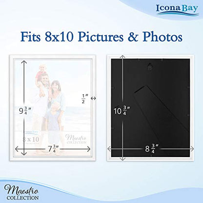 Combination White Picture Frames Set - 10 PC (Five 4x6, Three 5x7, Two 8x10), Classy Contemporary Style, Maestro Collection for Wall Gallery | Icona Bay Mixed Photo Frames - Glass Cover Sheet - Classy Contemporary Style - Wall Gallery, Collage - Table Top