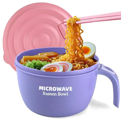 Layron Ramen Cooker Bowl - 45 oz Microwaveable Noodle Bowl Ramen in few Minutes- BPA Free and Dishwasher Safe Set with Chopsticks Perfect for Dorm, Small Kitchen, or Officee (purple) - color: Purple