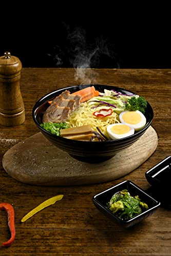 Unbreakable Ramen Bowl Set with Chopsticks and Spoon: 2 large Japanese Style Melamine Ramen Bowls, Dipping Bowls and Chopstick Stands for Asian Pho Soup Thai Miso Udon Wonton (2 Bowl Set, Black) - color: Black, size: 2 Bowl Set