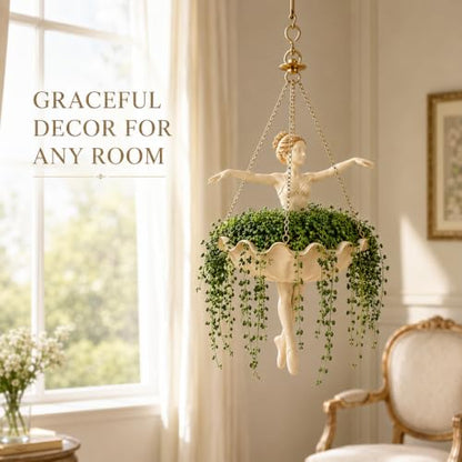 Ballet Dancer Hanging Planter, Resin Ballerina Flower Pot with Metal Chains, Small Hanging Basket for Succulents Ivy Spider Plants, Dance Teacher Appreciation Gift，Ballerina Dancer - color: White