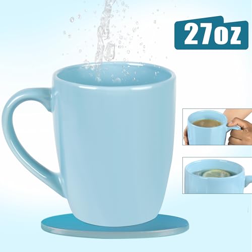 BYCNZB 27OZ Extra Large Ceramic Coffee Mug, Jumbo Coffee Mugs, Big Tea Cups with a Large Handle for Office and Home set of 2 (Light blue) - color: Light Blue