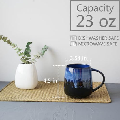 Bosmarlin Large Ceramic Coffee Mug Set of 4, 23 Oz, Microwave and Dishwasher Safe, Reactive Glaze, Big Oversized Tea Cup (Blue) - color: Blue
