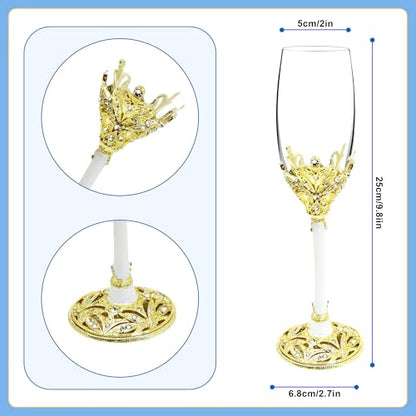 Champagne Flutes -His and Hers,Wedding Toasting Glasses for Engagement Celebrations, Bridal Shower and Registry Idea, Tall Wine Glasses for Bride and Groom Gifts,7oz (Gold&white) - color: Gold&white