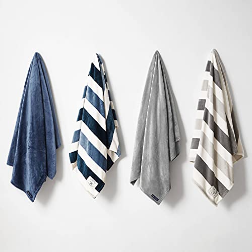 Nautica - Throw Blanket, Super Soft & Cozy Fleece Bedding, Dorm Room Essentials (Awning Stripe Grey, 50" x 60") - color: Awning Stripe Grey/White, size: 50" x 60" (Single Pack)