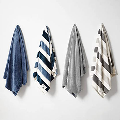 Nautica - Throw Blanket, Super Soft & Cozy Fleece Bedding, Dorm Room Essentials (Awning Stripe Grey, 50" x 60") - color: Awning Stripe Grey/White, size: 50" x 60" (Single Pack)