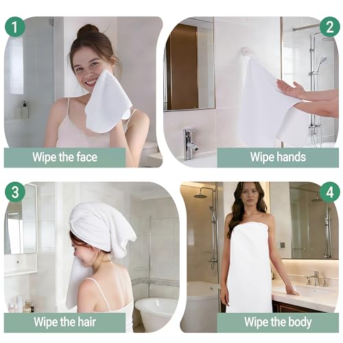 MICROFI Waffle Weave Bath Towel Set, Microfiber, 4 Pieces (Body/Hair/Hand/Face), Quick Dry, Lightweight, Super Absorbent, Lint Free, 380 GSM (White) - color: White