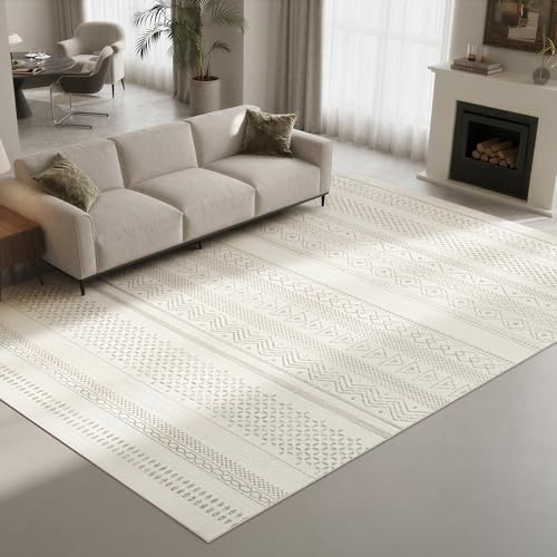 8x10 Moroccan Washable Area Rugs for Living Room,Bedroom,Dining Room-Beige | Ultra Soft Low Pile Faux Wool,Non-Slip & Non-Shedding,Fade Resistant,Large Neutral Boho Carpet for Nursery Home Office Decor - color: Light Camel-brown-black, size: 8' x 10' (Rec