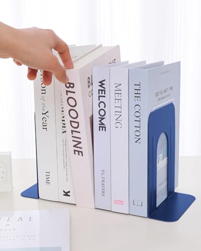 Honagu Bookends, Metal Book Ends, Bookends for Shelves, Book Holder Stopper for Heavy Books/CDs/DVDs ((1 Pair/2 Pieces, Blue) - color: Blue