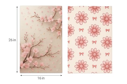 Microfiber Waffle Weave Kitchen Towels Set 2-Pack Quick Dry & Ultra Absorbent Dish Towels Reusable 26x16 Inch Paper Towel Alternative (Floral Design) (Pink)