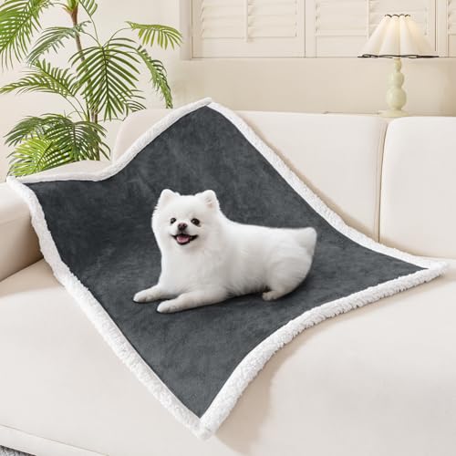 Smiry Waterproof Blanket Throw, Reversible Dog Blanket for Sofa Couch Bed | Soft Leakproof Sherpa Fleece, Washable Furniture Couch Protector for Large Dogs Cats, 30"x40", Dark Grey/White - color: Dark Grey/White, size: 30"x40"