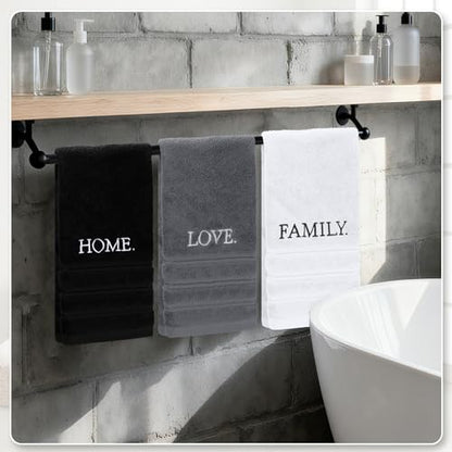 3 Pcs Bathroom Towels Decorative Set, Bathroom Decor Towels, Farmhouse Decorative Hand Towel, Embroidered 100% Cotton, Black Decoratives Towel for Bathrooms Boho Decor (Home Love Family)