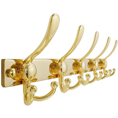 Coat Rack Wall Mount, Heavy Duty 12-Gauge Base vs Flimsy 1mm, Double-Thick Solid Anti-Snap Hooks, 16” Stud-Mount, Stainless Steel Hanger for Clothes Hat Entryway Closet Mudroom, Gold - color: Gold, size: L=17" (1pcs)