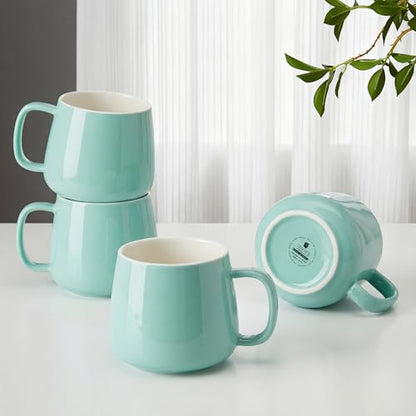 Teocera Coffee Mugs Set of 4-12oz Chip-Resistant Ceramic Cups with Ergonomic Handle | Dishwasher & Microwave Safe Mint Green Mugs | Keeps Beverage Hot, Perfect for Family Kitchen & Holiday Gifts - color: Mint Green
