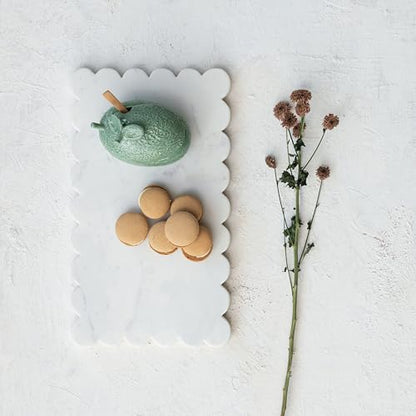 Creative Co-Op Marble Cheese Board with Scalloped Edge, White