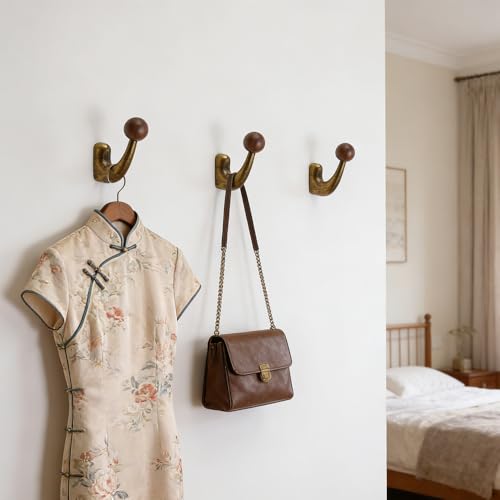 wall-mounted light luxury coat hooks, used for hanging coats, hats, scarves and towels, suitable for entrance halls, bathrooms and bedrooms (2, 7110Large-flowered Yellow Ancient + Walnut Wood) - color: 7110Large-flowered Yellow Ancient + Walnut Wood