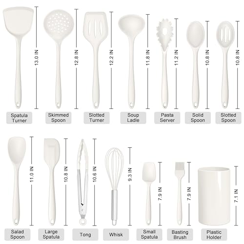 HaWare Kitchen Utensils, 14 PCS Silicone Cooking Utensils Set, Heat Resistant Kitchen Utensils for Non-stick Cookware, Kitchen Gadgets Tools with Spoons, Spatulas, Whisk, Dishwasher Safe (White) - color: White