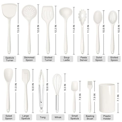 HaWare Kitchen Utensils, 14 PCS Silicone Cooking Utensils Set, Heat Resistant Kitchen Utensils for Non-stick Cookware, Kitchen Gadgets Tools with Spoons, Spatulas, Whisk, Dishwasher Safe (White) - color: White