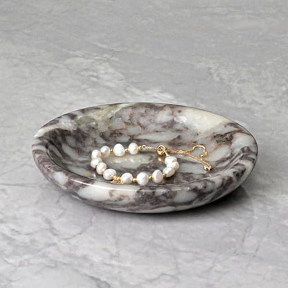 ZSHAWN Natural Marble Ring Dish Jewelry Tray – 5.5" Trinket Dish for Rings Earrings Necklace, Scratch-Resistant Vanity Organizer, Elegant Gift for Women (Calacatta Viola) - color: Calacatta Viola