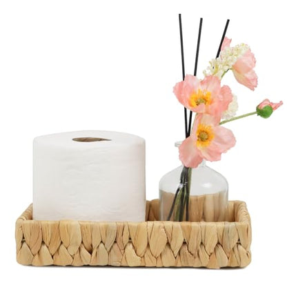Water Hyacinth Bathroom Vanity Tray, 10 Inch | Toilet Tank Basket, Bathroom Counter Organizer, Small Wicker Tray, Toiletry Storage, Coffee Table Decor - size: 10.1" x 6" x 2"