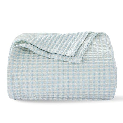 EGOHOME Cotton Two-Tone Check Pattern Waffle Blanket King Size | Light Blue/White, 108"x90", Lightweight Soft & Breathable for Bed, Couch, Sofa, All Seasons - color: Blue/White, size: King