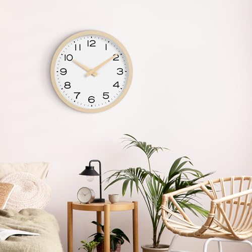 AKCISOT 10 Inch Wall Clock, Silent Battery Operated Analog Clock, Natural | Classroom | Kitchen | Office | Easy to Read Numbers | Garage - color: D_natural, size: 10 Inch