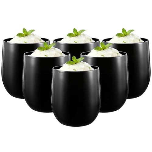 14-ounce Plastic Stemless Wine Glasses, All Purpose Arcylic Glasses, set of 6 Black Reusable Shatter-resistant Dishwasher Safe - color: Black