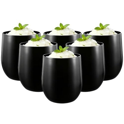14-ounce Plastic Stemless Wine Glasses, All Purpose Arcylic Glasses, set of 6 Black Reusable Shatter-resistant Dishwasher Safe - color: Black