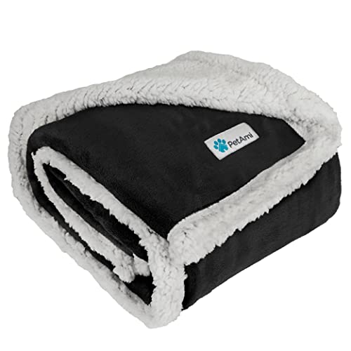 PetAmi Dog Blanket for Small Medium Pet Cat Puppy Kitten, 40x29 Mini, Black | 460 GSM, Soft Sherpa Fleece Throw, Reversible Plush Couch Cover Protector Crate Carrier Sofa Bed Car Seat, Machine Washable - color: Black, size: Medium - 29 X 40 Inches