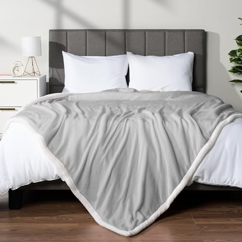 Pavilia Sherpa Fleece Blanket for Bed, King Size, Light Grey, Plush Soft Fuzzy, Cozy Reversible Winter Blanket for Women & Men, 90x108 Inches - color: Light Gray, size: 90 x 108 Inches - King