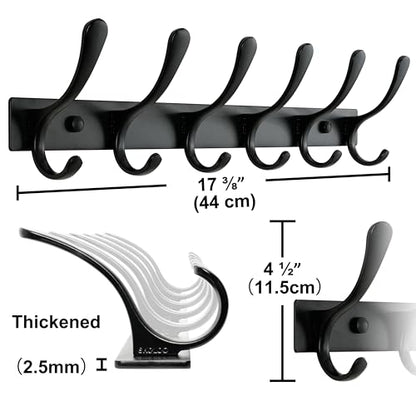 SKOLOO Heavy Duty Wall Mounted Coat Rack - 6 Hooks, Stainless Steel, Pack of 2, Sturdy Coat Hooks for Hanging Clothes, Jacket, Hat, Black - color: Black, size: 6 Hook(2 Pack)