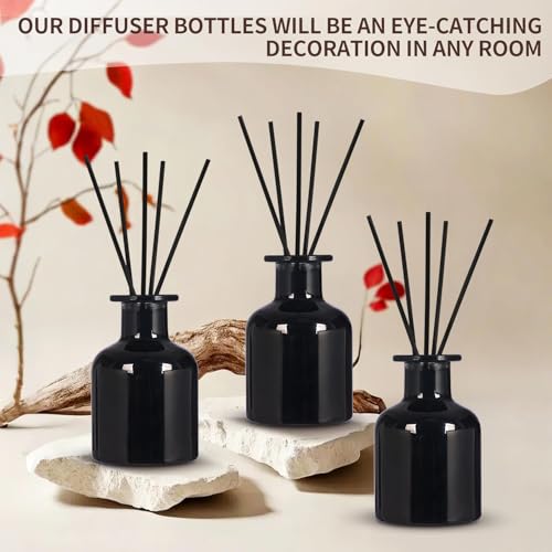 4 Pack Perfume Reed Diffuser Bottle,Empty Big Belly Aromatherapy Essential Oil Bottles Glass Jar with Black Sticks for DIY Fragrance Replacement Diffuser Sets (150ml/ 5 oz, Black Color) - color: Black( 5 Oz )