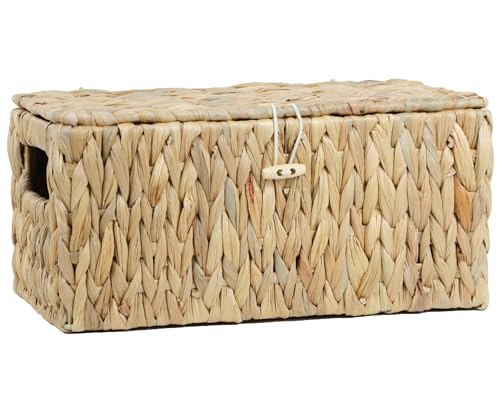 ORDELITE Water Hyacinth Wicker Storage Basket with Lid, Medium | Built-In Handles, Shelf Organizer Bin, Rectangular Woven Box, Multipurpose Home Storage, Natural Decor - size: Medium