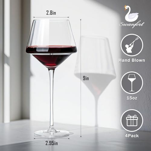 Red Wine Glasses Set of 4, 15oz Elegant Long Stem Wine Glasses in Gift Box, Premium Glassware for Wedding, Anniversary, Birthday Gifts - style: Aurora Edge