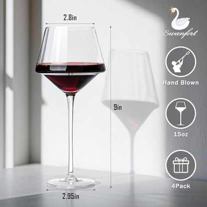 Red Wine Glasses Set of 4, 15oz Elegant Long Stem Wine Glasses in Gift Box, Premium Glassware for Wedding, Anniversary, Birthday Gifts - style: Aurora Edge
