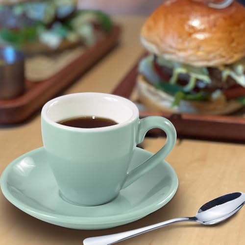 homEdge Porcelain Espresso Shot Cup Set with Saucers and Stainless Steel Spoons - 80 ml / 2.67 oz, Set of 4, Mint Green - color: Mint Green