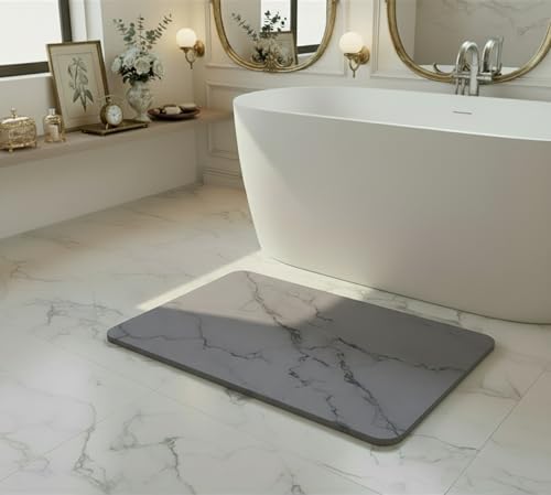 Premium Stone Bath Mat Diatomaceous Earth Ultra Absorbent Quick Drying Easy to Clean Non-Slip Diatomite Stone Bath Shower Mat Ideal for Bathroom Floor (Marble Grey) - color: Marble Grey