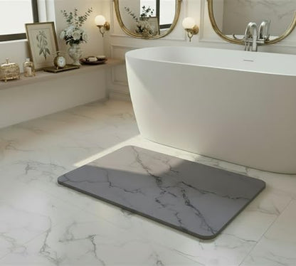 Premium Stone Bath Mat Diatomaceous Earth Ultra Absorbent Quick Drying Easy to Clean Non-Slip Diatomite Stone Bath Shower Mat Ideal for Bathroom Floor (Marble Grey) - color: Marble Grey