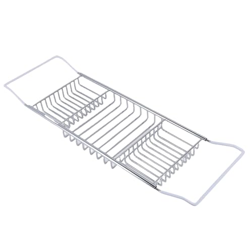 FTVOGUE Bathtub Caddy Tray, Stainless Steel Expandable Bathtub Tray 25 to 38.4 in, Over The Rack with 7.9 in Width, Bathroom Organizer Shelf for Shower Tub Use (Silver) - color: Silver