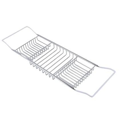 FTVOGUE Bathtub Caddy Tray, Stainless Steel Expandable Bathtub Tray 25 to 38.4 in, Over The Rack with 7.9 in Width, Bathroom Organizer Shelf for Shower Tub Use (Silver) - color: Silver