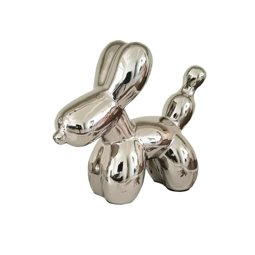 Ceramic Silver Balloon Dog Decor,Balloon Animal Statue(Small) | Living Room Bedroom Bookshelf Desktop Office Coffee Table Decor,Trendy Modern Home Sculpture - color: Silver, size: Small