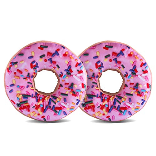 HYSEAS Round Throw Pillow 14 Inch Pink Donut, 3D Digital Print Decorative Comfortable Soft Plush Funny Food Shaped Pillow Light Weight Seat Pad Cushion for Couch, Chair, Floor, Sofa, 2 Pack - color: Pink-2 Pack