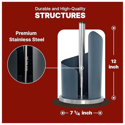 Stainless Steel Paper Towel Holder Countertop, Modern Covered Design, Weighted Base for Stability, Freestanding Easy One-Handed Operation for Kitchen & Bathroom - color: Dark Gray Blue